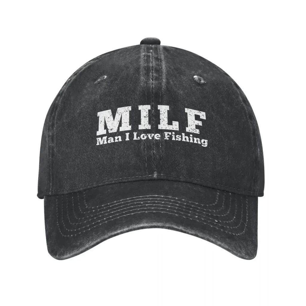 MILF Man I Love Fishing Unisex Baseball Caps Funny Fisherman Distressed Denim Washed Caps Hat Casual Outdoor Workouts Sun Cap