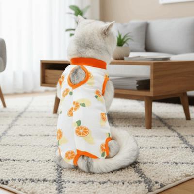 Fruit Printed Cat Recovery Clothing Breathable High Elasticity Pet Anti-Licking Vest Comfortable Soft Cat Sterilization Suit