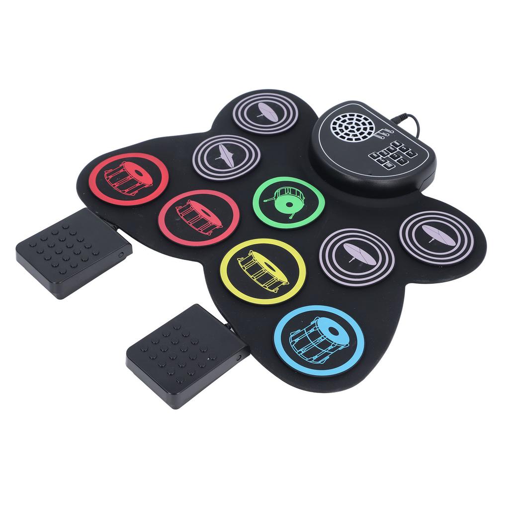 Roll Up Electric Drum Set Colorful Electronic Drum Pad with Foot Pedal and Drumsticks