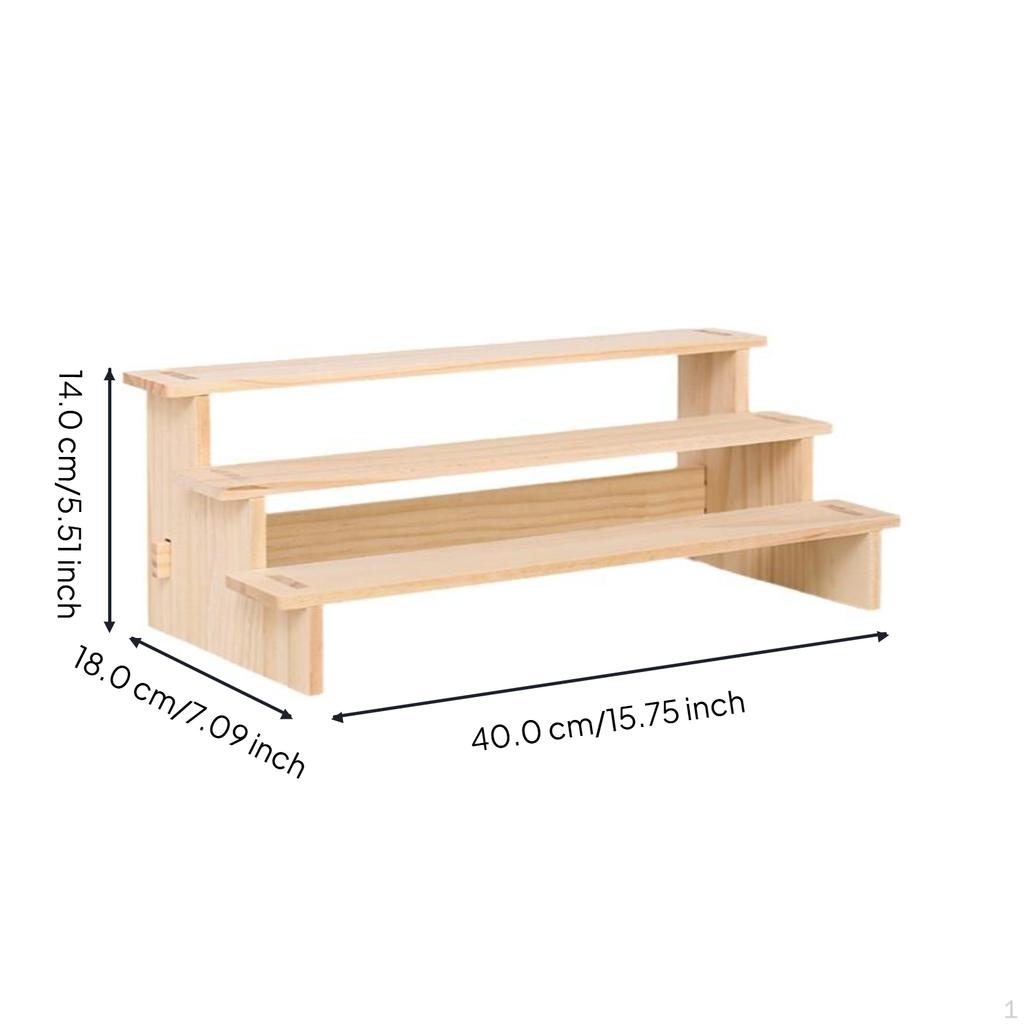 Wooden Display Shelf, Tiered Organizer Stand, Desktop Figurine Rack, Home Office Decor Natural Wood