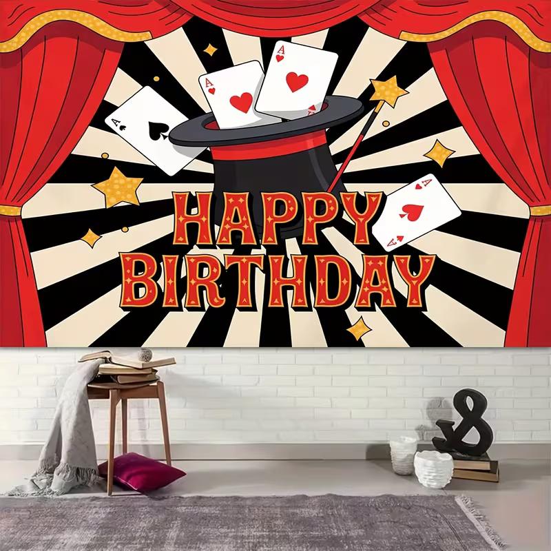 2D Magician Hat & Poker Cards Birthday Party Background
