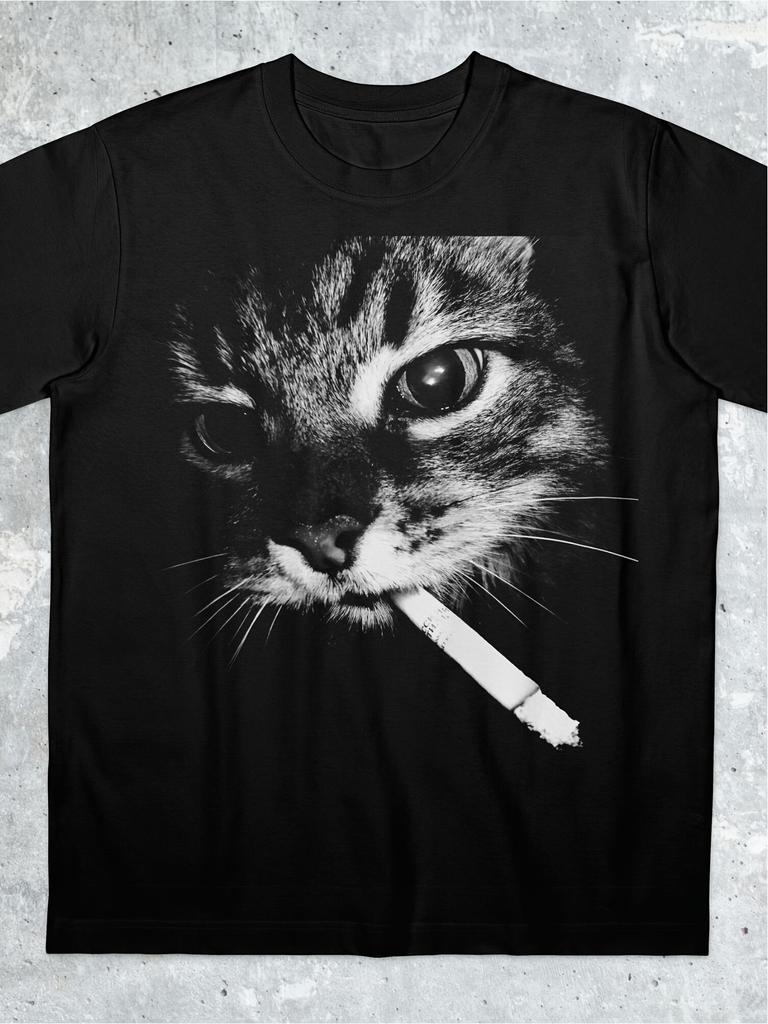 Smoking Cat Graphic Tee, Y2K Meme Shirts, 90S Vintage Bootleg Shirt
