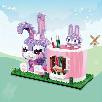 1533PCS Pen Holder Building Blocks Cute Cartoon Purple Rabbit Pen Holder Micro Particle Bricks Desktop Ornaments Kids Toys Gifts