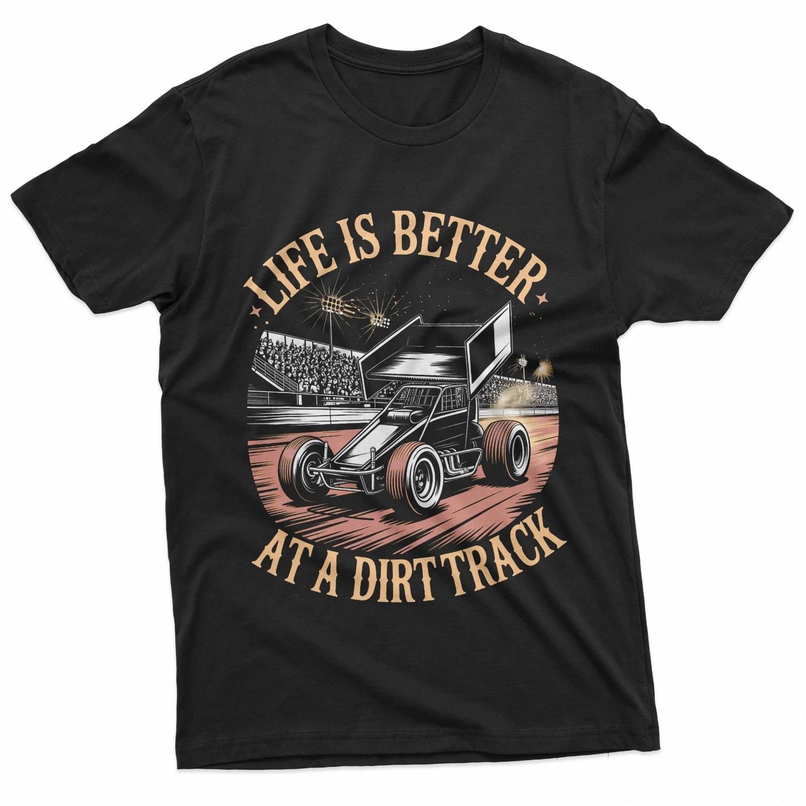 Dirt Sprint Car Racing Racetrack Dirt Track Racing 100% Cotton T-shirt Mens Tees Top S