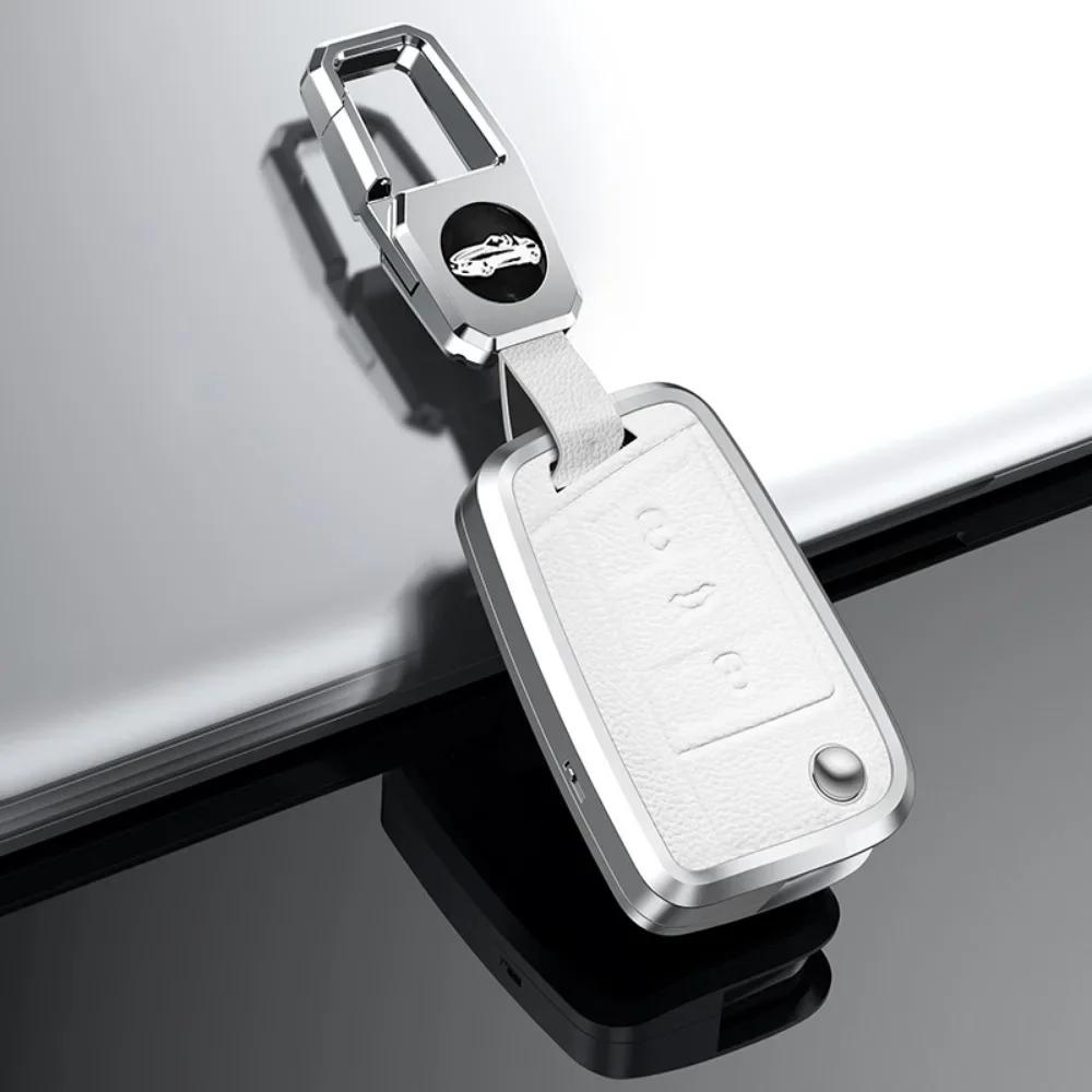 Alloy Leather Car Key Case Cover For Vw Volkswagen Golf 7 Mk7 Gti Tiguan Mk2 For Seat Ateca Leon Fr 2 Ibiza For Skoda Octavia A7