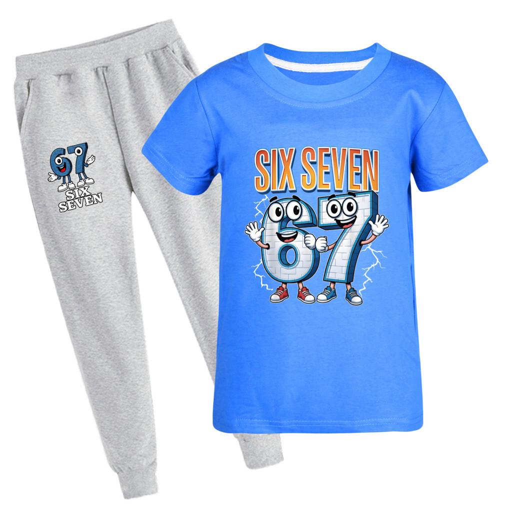 

5221 Kids Boys Girls Steal a Brainrot 67 Print Short Sleeves T-Shirt Pants Trouser Clothes Set 160cm