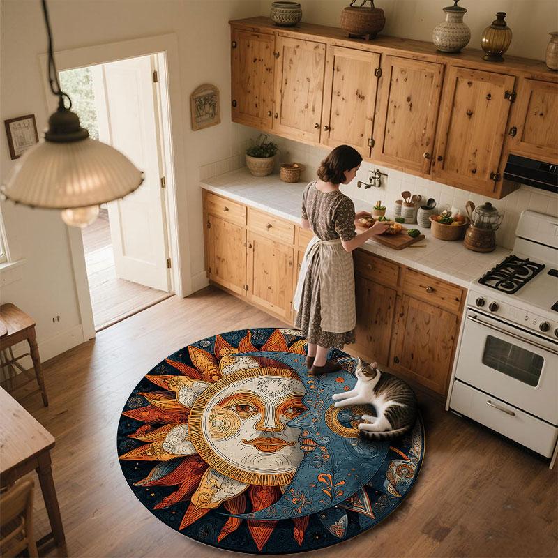 Sun & Moon Pattern Round rug,Carpet Rug for Living Room Bedroom Playroom ,Non-slip Floor Mat,Holiday Gifts and Birthday Gifts.