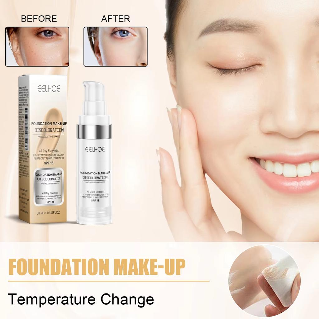 30ml Color Changing Foundation Long-Lasting Hydrating Transfer-Proof Skin Tone Adjust Brightening Lightweight All Skin Types