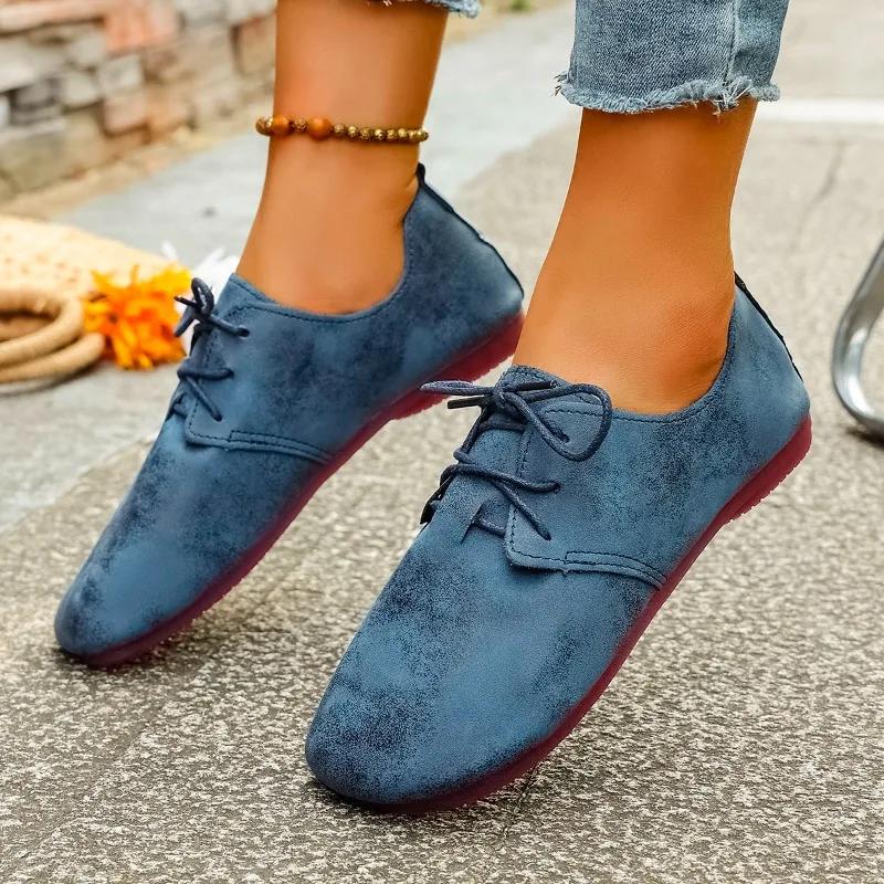 Fashion Women's Shoes 2025 Autumn New Fashion Casual Soft Walking Shoes Trend Retro Women's Lace-up Flat Shoes Zapatillas De Deporte