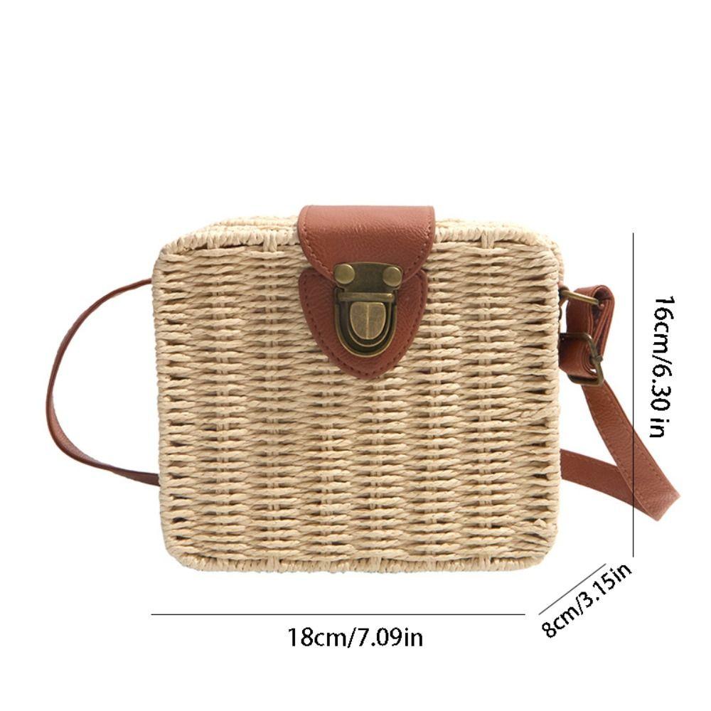 Ethnic Style Rattan Weave Bag Bohemian Beach Bag Casual Straw Shoulder Bag  Messenger Bags