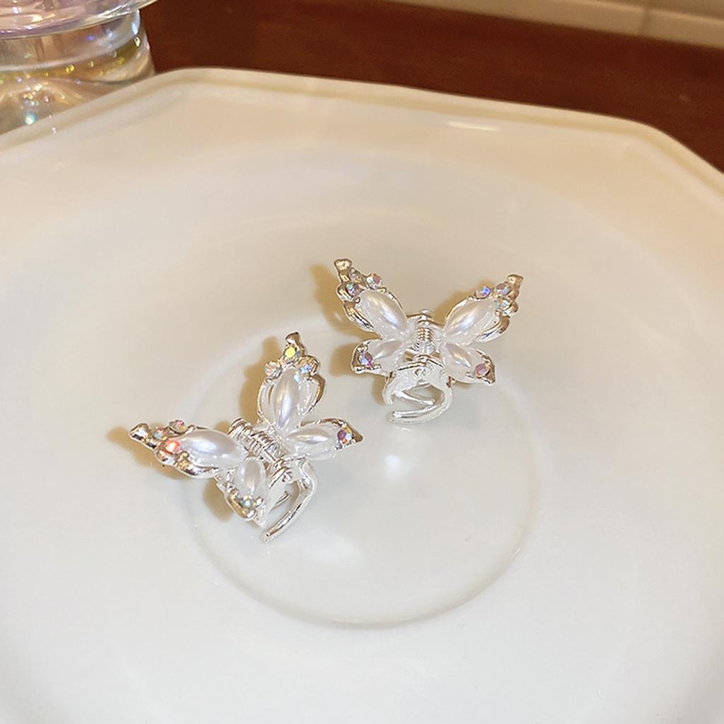 HH3662 Rhinestone Pearl Butterfly Small Hair Clip Alloy Elegant Design For Women Girls
