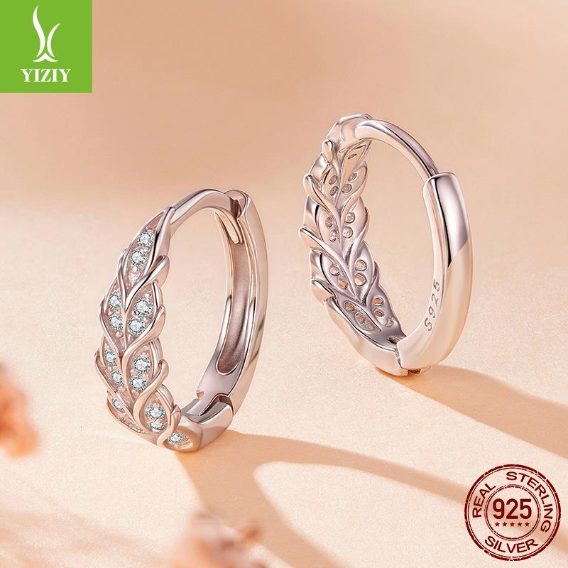 Zircon Inlaid Sparkle Harvest Wheat Ear Buckle Autumn Premium Sense S925 Sterling Silver Earrings Earrings