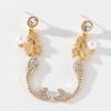 Pinkdudu Romantic Mermaid Pearl Drop Earrings Elegant Shiny Zircon Gold Plated Fantasy Creature Office Party Earring Gifts PD643