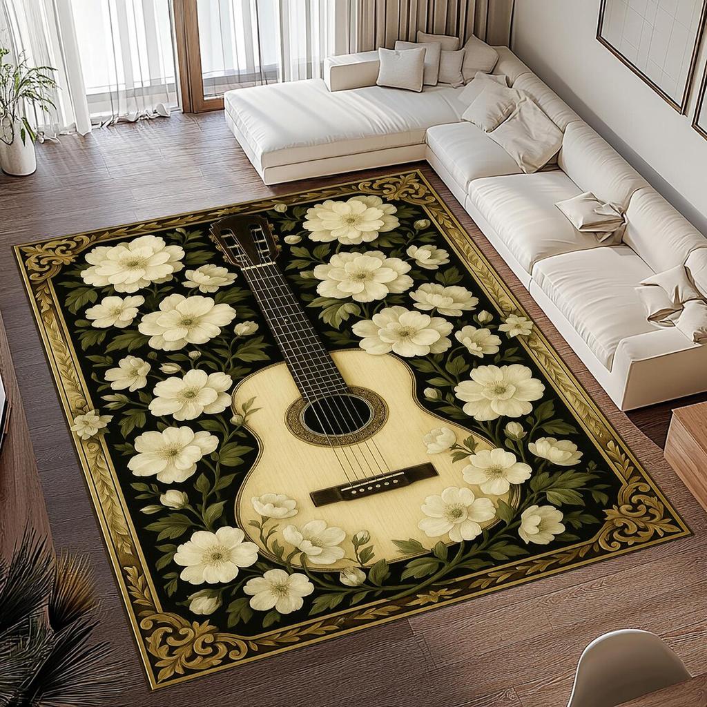 Tappeti antiscivolo con stampa di chitarra vintage per soggiorno, cucina e camera da letto, lavabili in lavatrice.