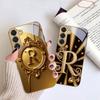 Gorgeous Letter Gold "R" For Samsung Galaxy S26 S20 FE S21 S22 S23 Plus S24 Ultra S25Ultra S21+  S22Plus Golden Glass Phone Case