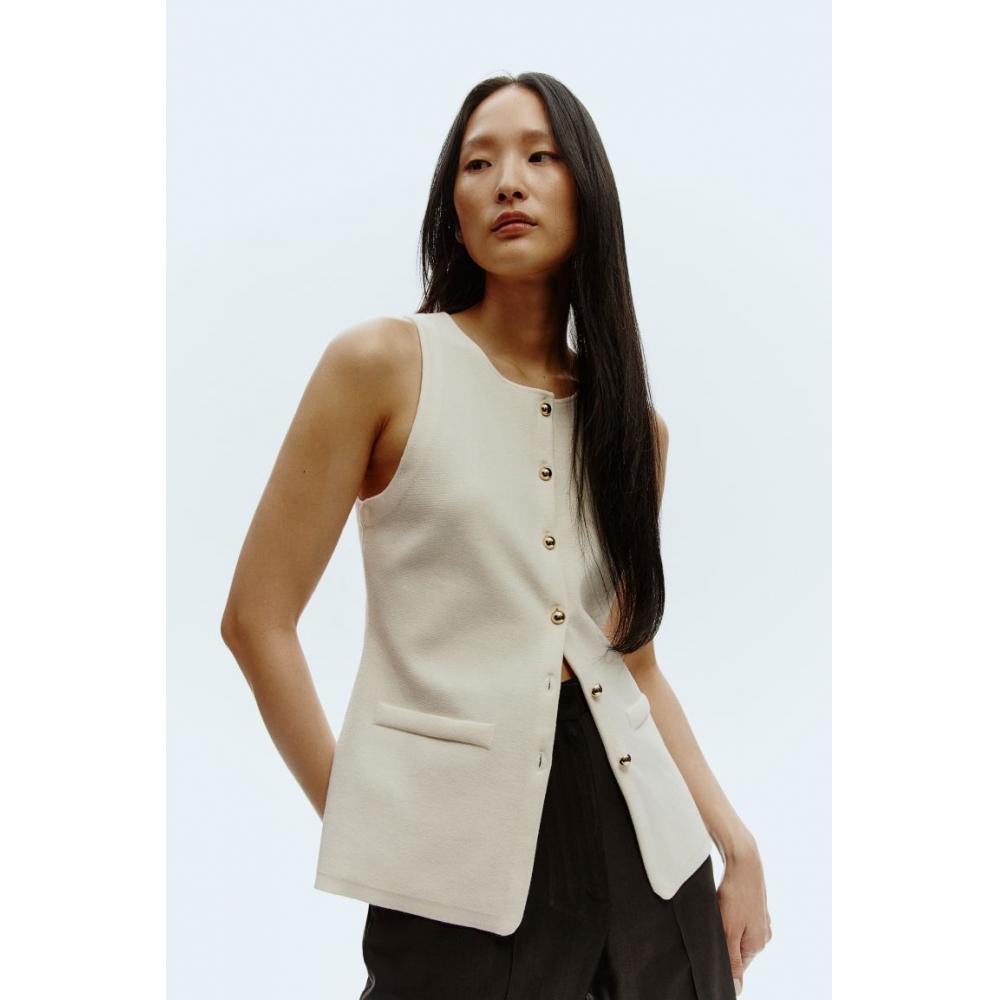 

H M Button Front Sleeveless Top White