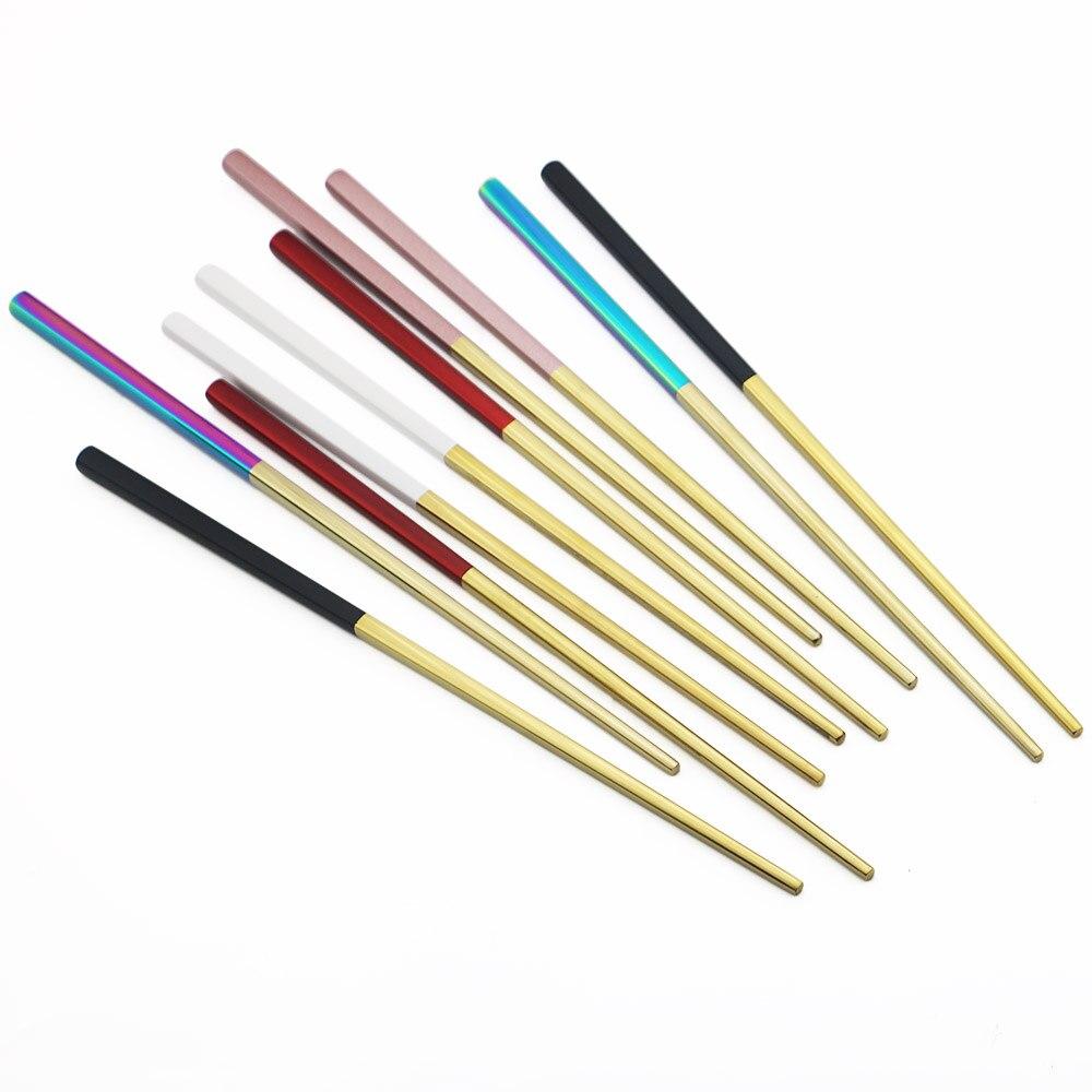 Růžové zlato 1 pár čtvercových hůlek z nerezové oceli Protiskluzové opakovaně použitelné kovové hůlky na tyčinky Nádobí Kuchyňské domácí nářadí