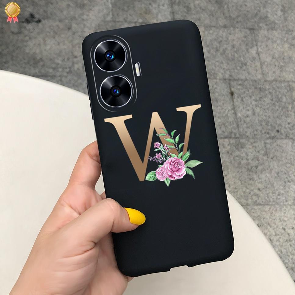For Realme C55 C 55 6.72'' Case Delicate Cute Letters 3D Crown Flowers Matte Shockproof Soft TPU Silicone Phone Case Back Cover