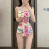 Cute Graffiti Swimsuit One-piece Triangle Racing Swimsuit Low Fork Conservative Slightly Fat Large Size Hot Spring Vacation