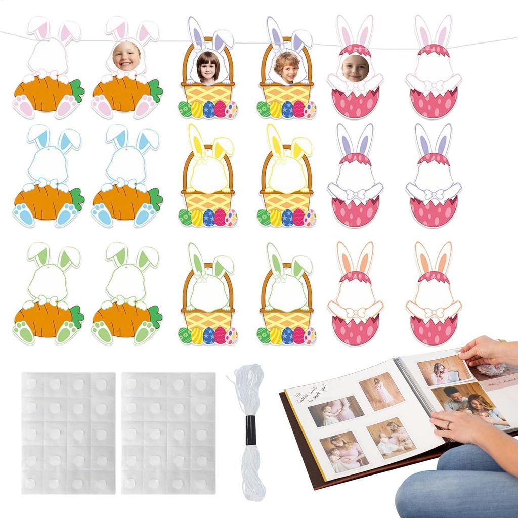 18pcs DIY Easter Bunny egg Decoration Photo Frames Paper Easter Party Decoration Photo Frames Spring Decor With Adhesive Tape