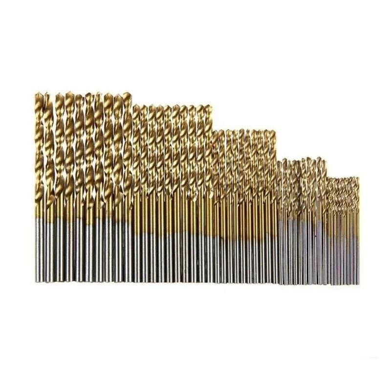 50Pcs HSS Titanium Coated High Speed Steel Twist Drill Bit Set Tool 1.0mm/1.5mm/2.0mm/2.5/3.0mm Hand Tools Power Tools Gold