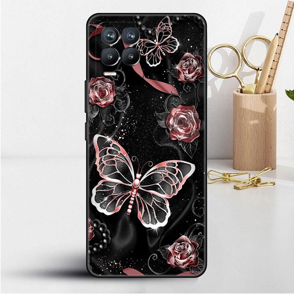 Case For Realme 8 C21y GT Neo 2 3 8i C21 7 C11 6 C12 C35 C3 GT 9 Pro C12 Silicone TPU Phone Cover Beauty Pink Butterfly