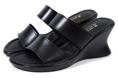 Mule Made In Genuine Double Wedge Size M [Akiriko] Sandals, Japan, Leather, Office, Belt, Approx. 7.5cm, Sole,