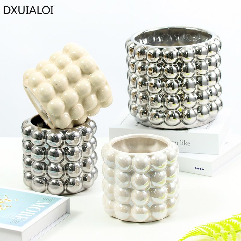 Nordic Style 3D Ceramic Vase Flower Arrangement Device Pen Holder, Makeup Brush, Storage Jar Flower Pots Home Decor