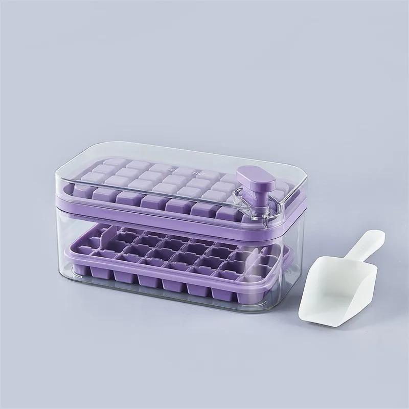 Multifuctional Ice Cube Molds Silicones Ice Mould Food Grade Mold Square Container Cold Drink Set Button Press Gather Ice Maker