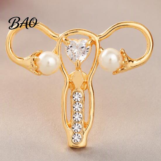 Women Clothing Jewelry Uterus Brooch with Rhinestone Faux Pearl, Human Organ Lapel Pin, Jacket Accessory Hollow Shaped for Coats Sweaters Scarves Body