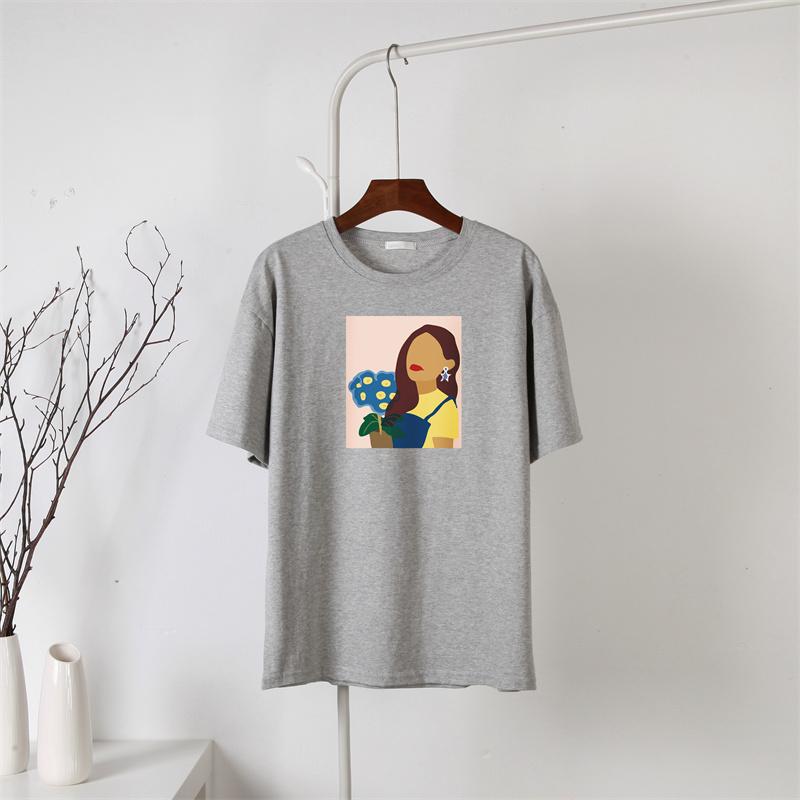 Hirsionsan Nueva Camiseta con Gráfico de Personaje Harajuku para Mujer 100% Algodón Manga Corta Camiseta Verano Suave Oversize Jersey Top