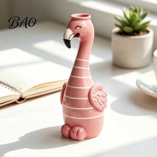 Artistic Floral Container Cute Resin Flamingo Decorative Vase, Pink Flower Holder Figurine, Creative Birthday Gift for Women Tabletop Ornament