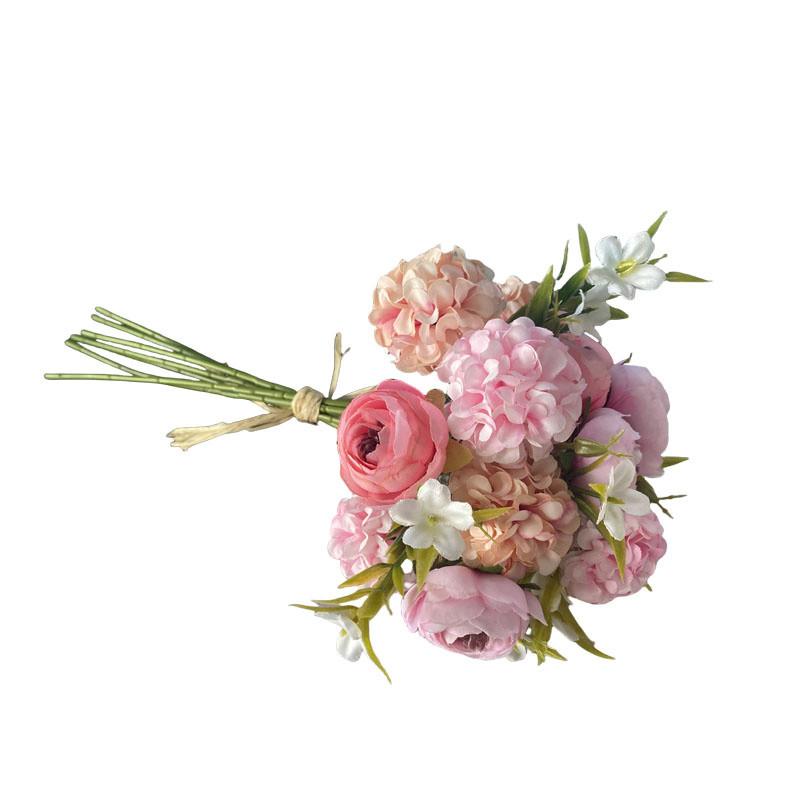 Gemischt mit bestickter Kugel Teeblumenkombination Gefälschter Blumenstrauß Heimdekoration Blumenarrangement Passende Materialien Hochzeit Pfingstrose Künstliche Blume
