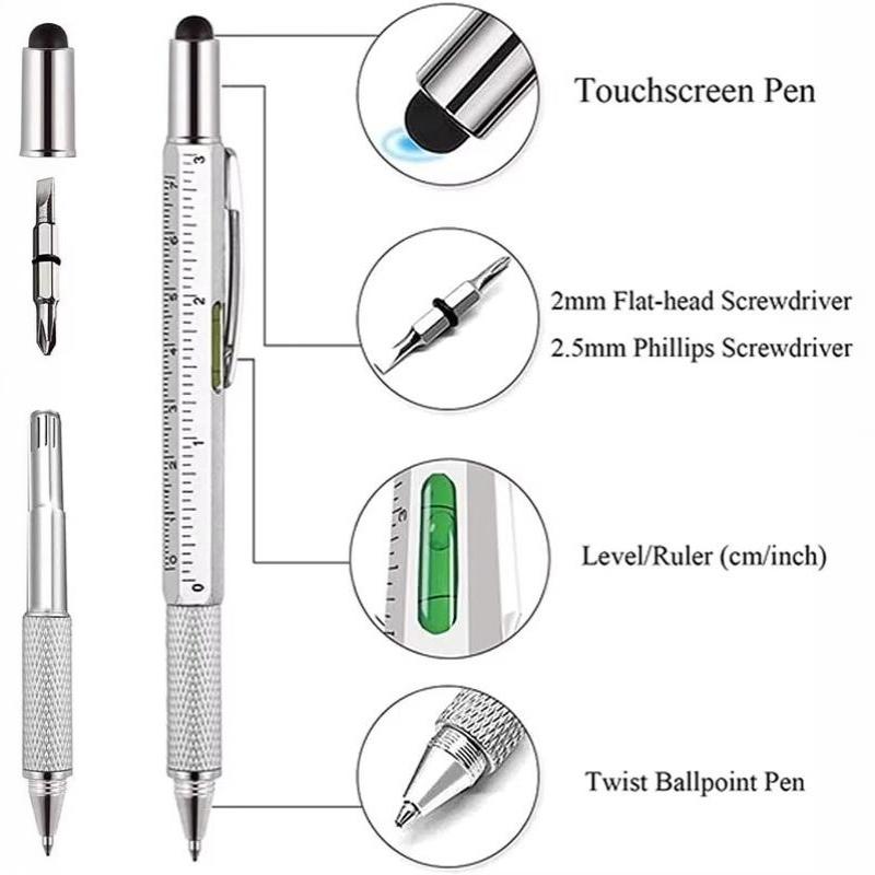 Lightweight Multifunctional Touch Screen Stylus Pen with Screwdriver Ruler Level Gauge for Travel Carry Emergency Repair Tasks