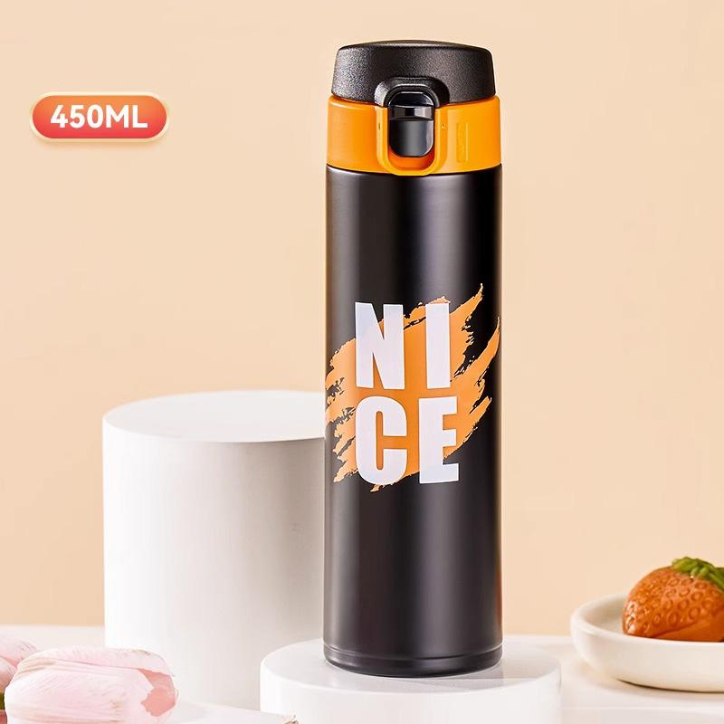 

GIANXI Stainless Steel Vacuum Flask With Straw Girls Cute Thermos Bottle Portable Travel Coffee Mug Thermal Water Bottle Gifts 450ml чёрный
