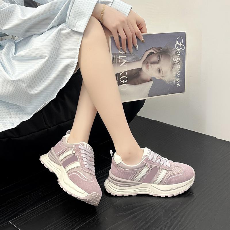 Leather platform dad shoes women's summer new yellow striped waffle casual sneakers