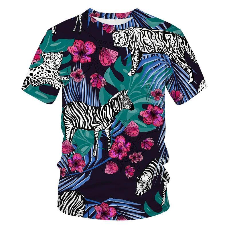 Женская летняя футболка с 3D-принтом животных и цветочным принтом — фото 5