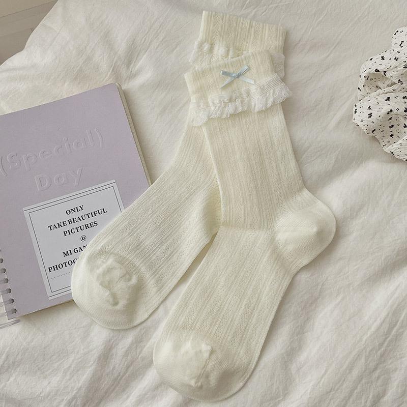 Lolita Heavy Industry Lace Socks Women'S Japanese Jk Lolita Bow Tube Socks Spring And Summer Thin Women'S Socks
