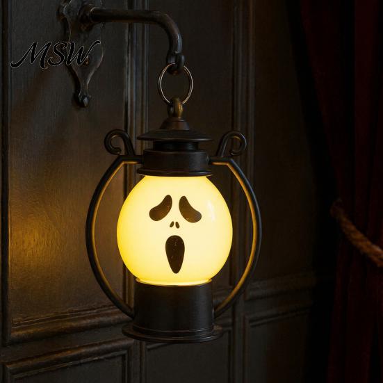 Funny Ghostly Face Halloween Ghost Night Light, Portable Retro LED Lamp with Hanging Light Ring, Battery Operated Vintage Horse Lantern for