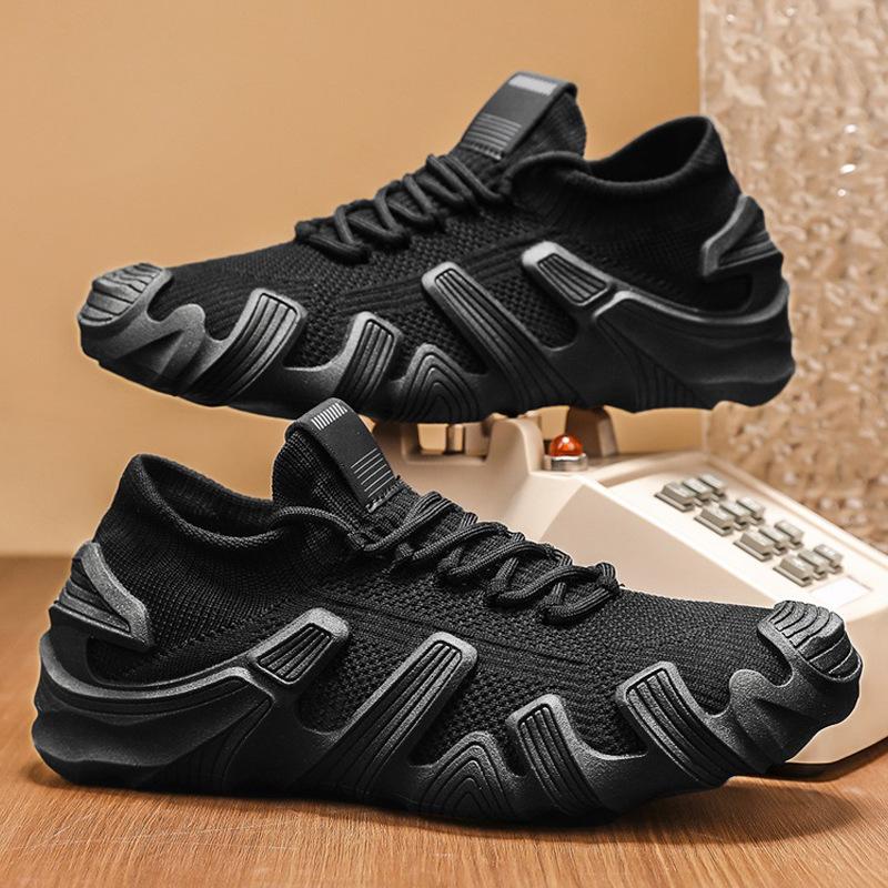 

Мужская обувь 2025 года, лето, новые низкие нескользящие износостойкие модные спортивные туфли, дышащие, дезодорирующие, меха, ветер, повседневная обувь для мужчин 39 чёрный
