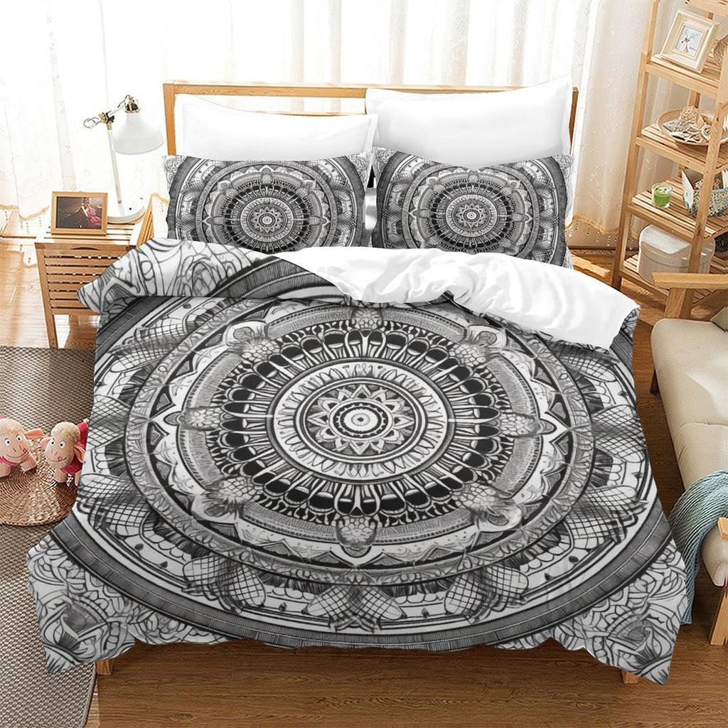 Black And White Mandala 3D Digital Printing Polyester Quilt Cover Two Or Three Pieces Can Be
