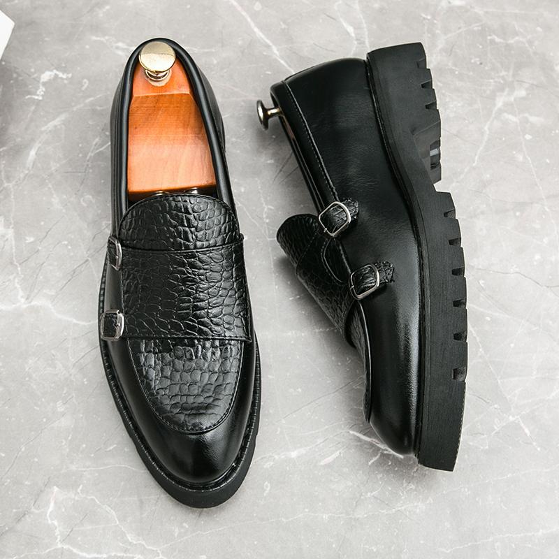 

Мода Модный бренд Мужские удобные оксфорды с увеличением роста Высококачественные мужские весенние туфли кэжуал из кожи на толстой подошве с пряжкой 46 чёрный