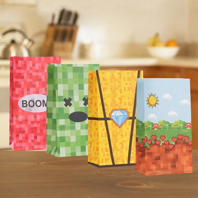 1 Pack (12pcs) Creative and Personalized Printed Gift Bag, Pixel Style Game Themed Gift Bag with Stickers, Suitable for Birthdays, Festive Parties
