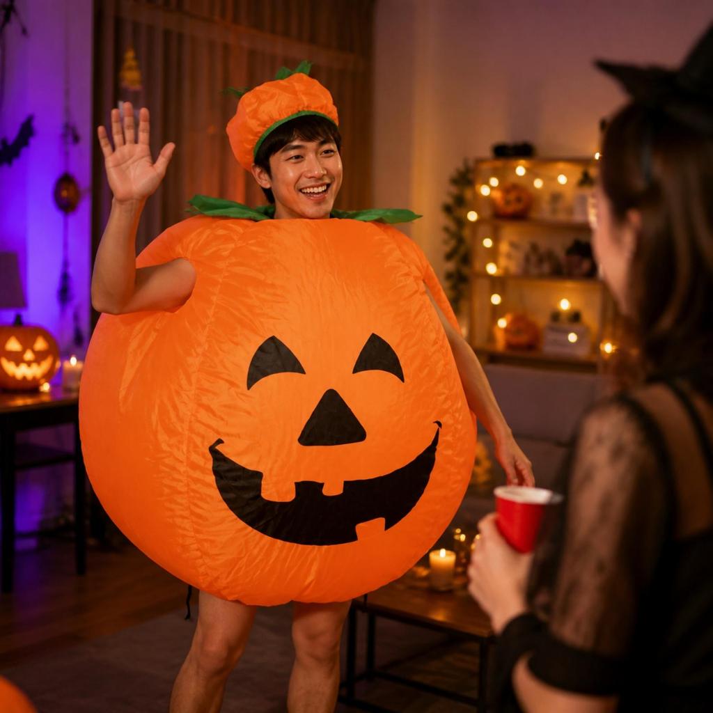 Costume di Zucca Intero con Dettagli di Gambo e Foglia Abito Fatto a Mano Taglia Larga