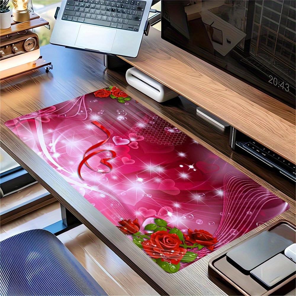 1pc Large Gaming Mouse Pad, UV Reactive Non-Slip Desk Mat, Washable PolyesterLove, Roses, HeartsComputer Pad with Vibrant Game Machine Print
