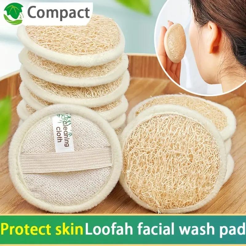 Natural Loofah Facial Sponge Pad | High-Quality Exfoliating Face Scrubber for & Sensitive Light Beige | Reusable Vegan Skincare Tool