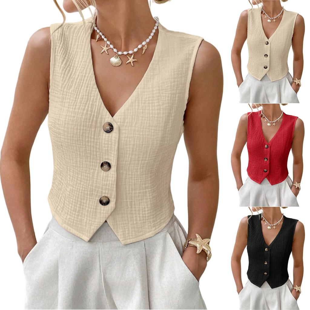 Ladies' Casual And Fashionable Cardigan Button Up Front Vest Top