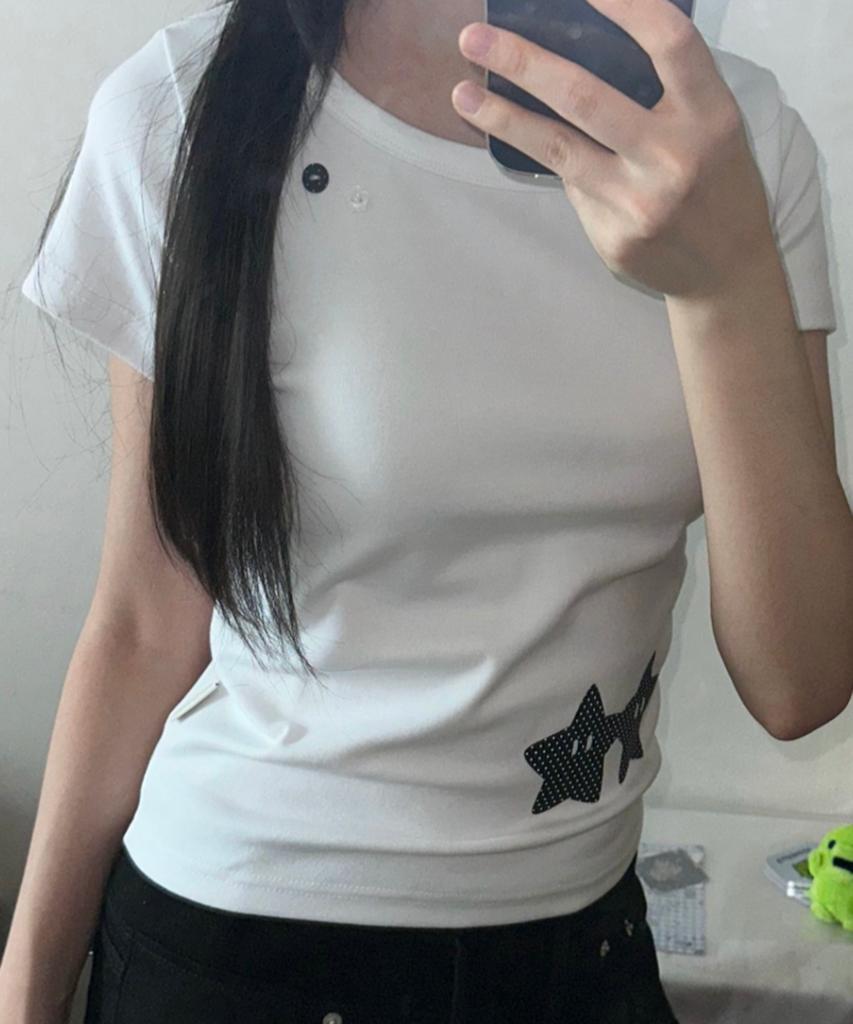 FUZZY SCAN Button Hold Hand Star Slim Short Sleeve
