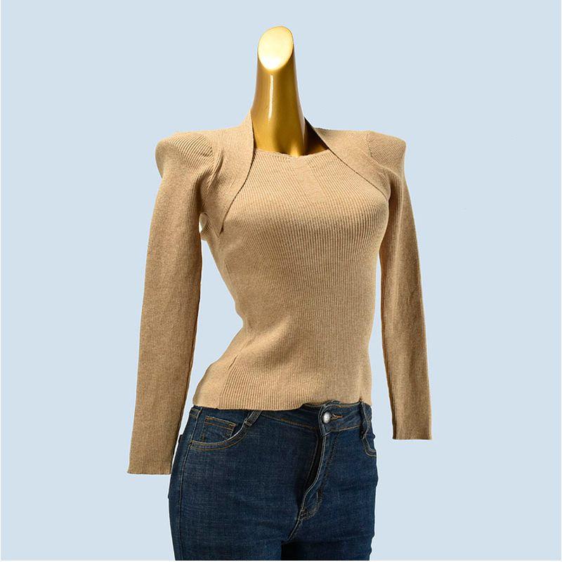 Stylish Long Sleeves Bottoming Shirt Women's Autumn New Arrival Western Style Inner Wear Soft Glutinous Silm Knitwear Sweater Pure Color