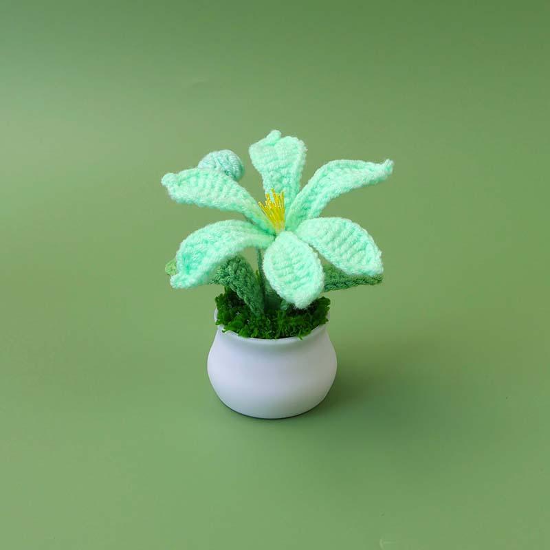 

Mars Orchid Crochet Flower Potted Knitting Flower Cute Artificial Flowers Bookshelf Car Decoration Gift зелёный